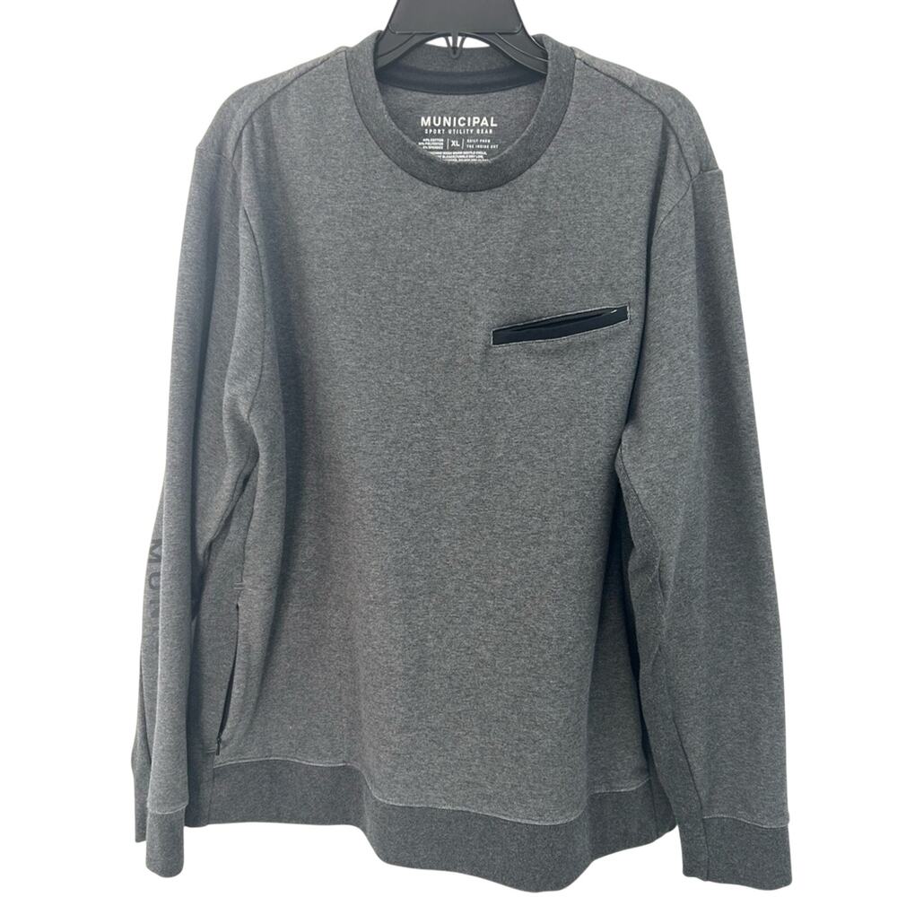 Municipal Men’s Sport Utility Gear Gray Crewneck Sweatshirt Zip Pocket Sz XL